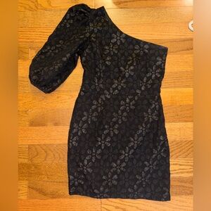 Black One Shoulder Floral Print Dress